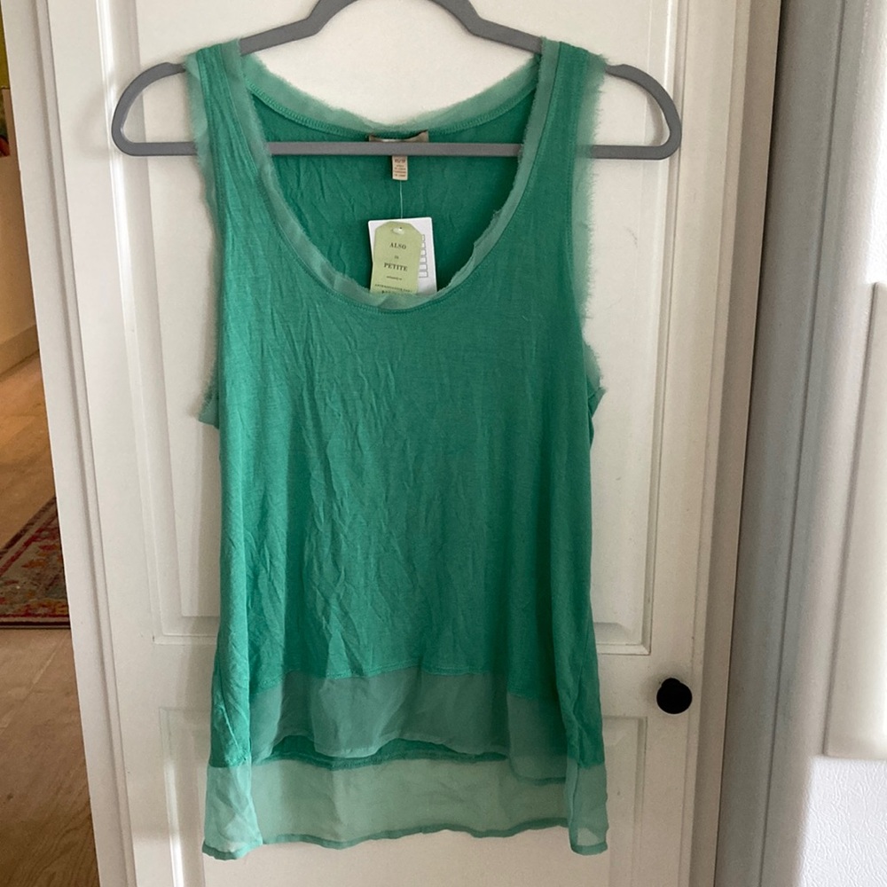 NWT BORDEAUX Womens Tank Top Mint Green Rayon Jersey, Chiffon Trim Size XS
